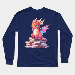 Book Lover Cute Red Dragon Long Sleeve T-Shirt